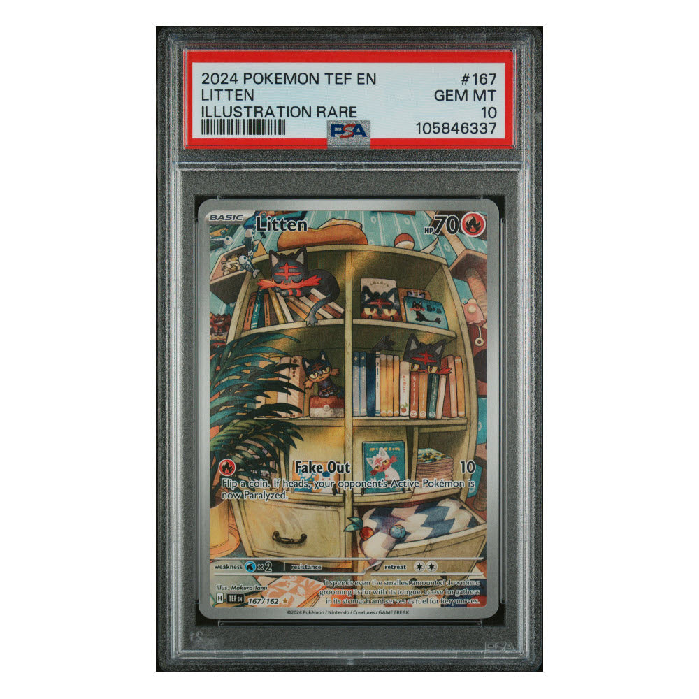 Pokemon TCG: English - PSA 10 Litten TEF 167 + Free Slab Bumper
