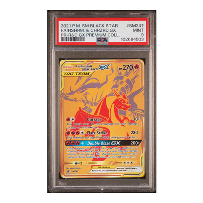 Pokemon - English - PSA 9 Reshiram & Charizard GX Tag Team + Free Slab Bumper