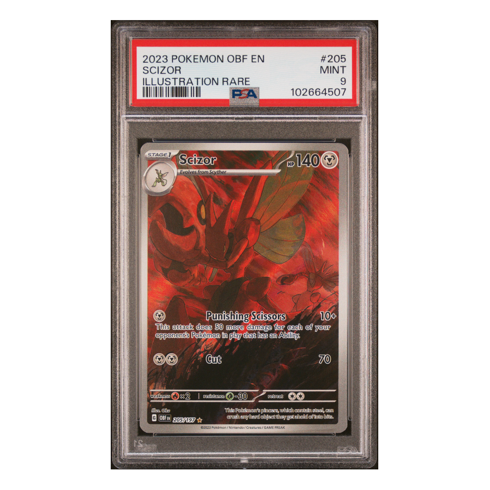 Pokemon - English - PSA 9 Scizor 205 OBF + Free Slab Bumper