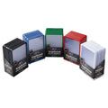 Collection of BCW Topload Card Holders in various colors on a white background