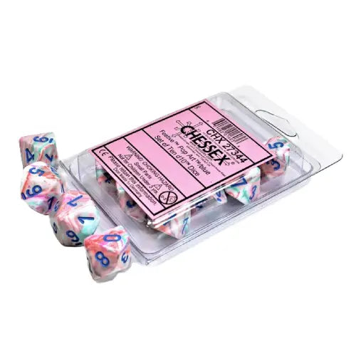 Chessex: Festive Pop-Art with Blue - 10 [d10 Clamshell] Chessex Manufacturing