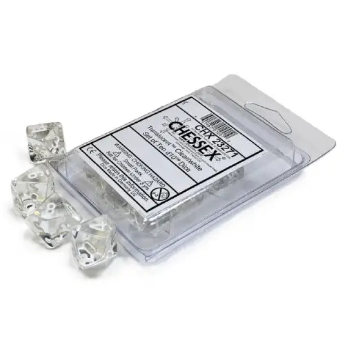 Chessex: Translucent Clear with White - 10 [d10 Clamshell]