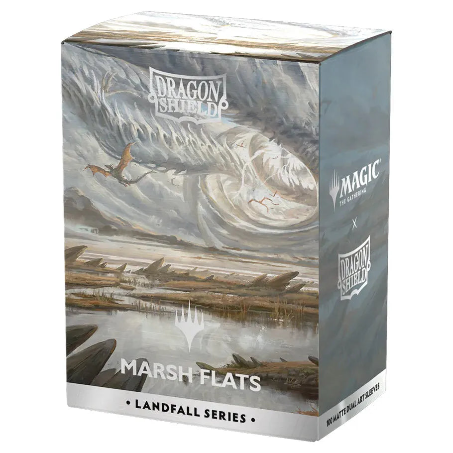 Dragon Shield Sleeve box featuring a marsh landscape with a dragon.