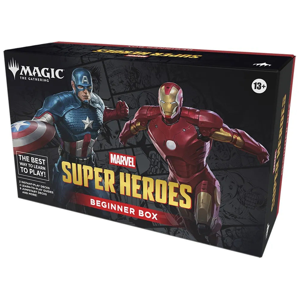 Marvel Super Heroes beginner box packaging with Captain America and Iron Man on a black background