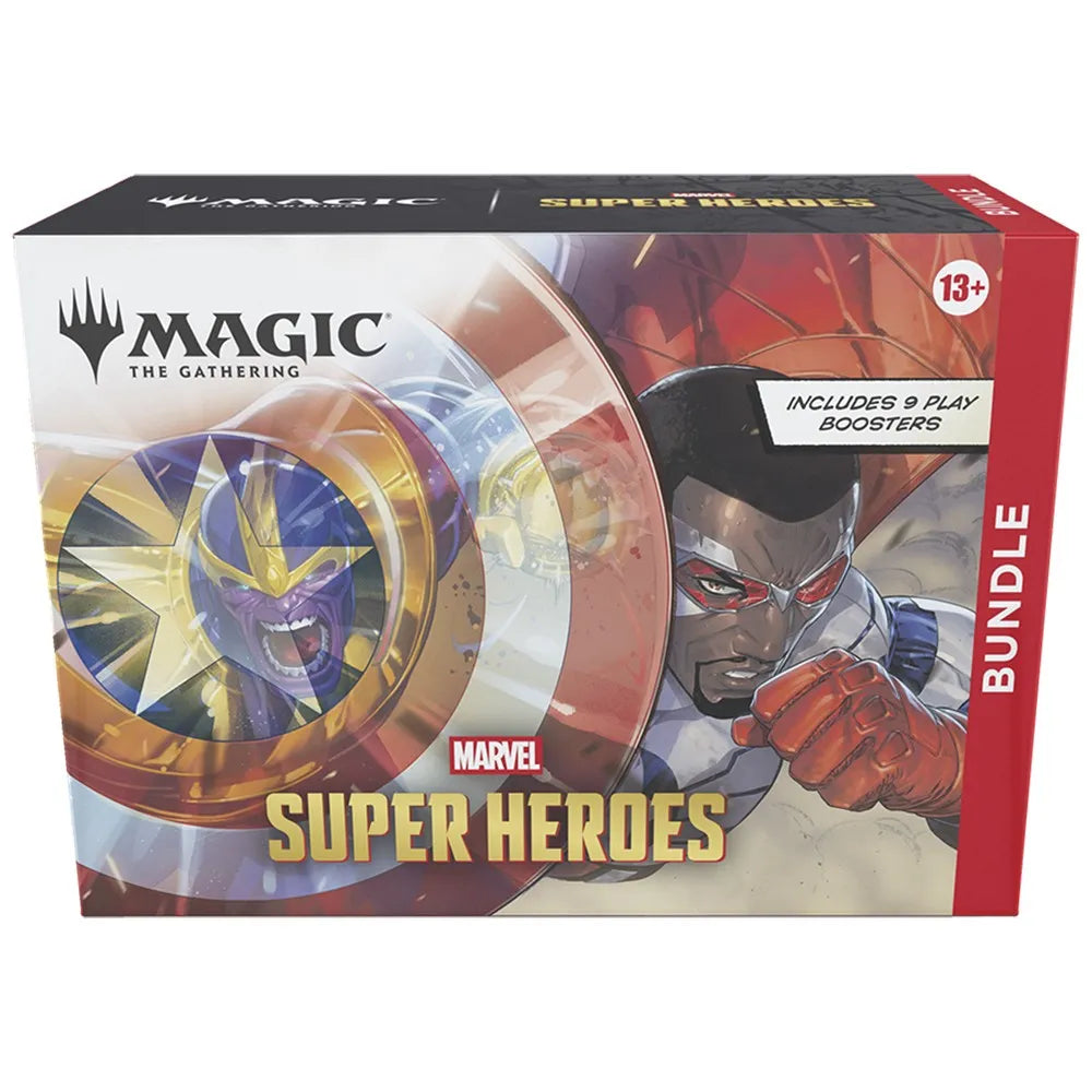 Marvel Super Heroes Magic The Gathering bundle packaging with superhero illustration.