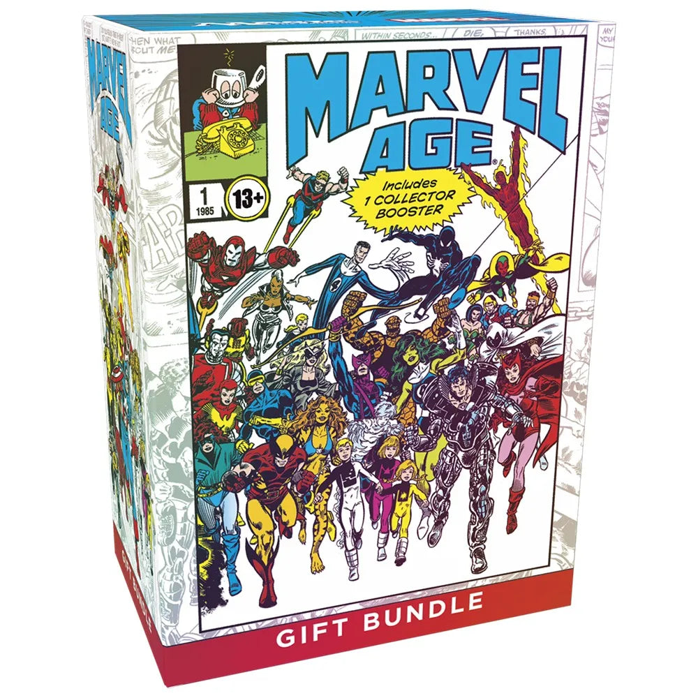 Marvel Age comic book gift bundle packaging with superhero illustrations on a white background