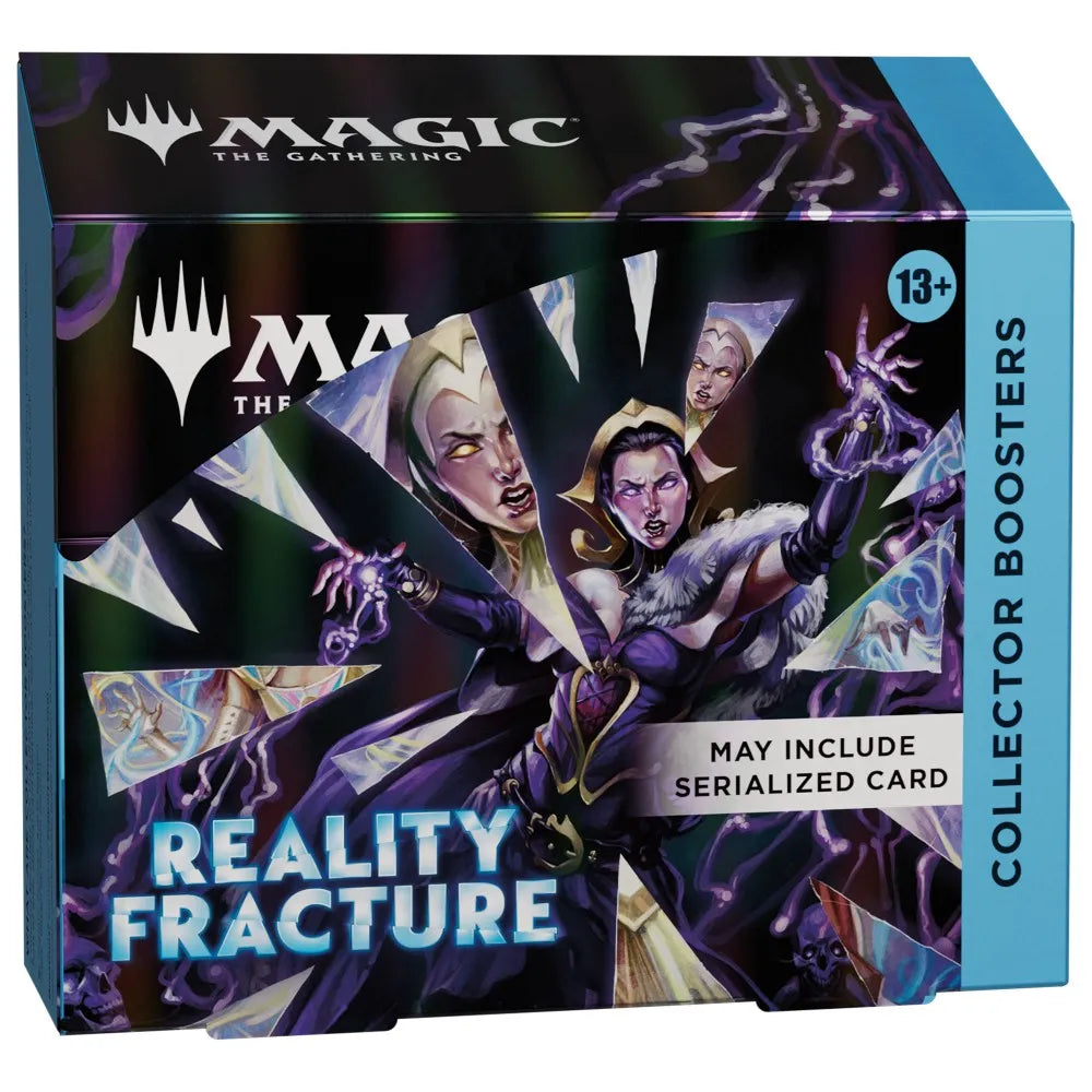 Card game box for 'Magic: The Gathering' featuring characters and text on a dark background.