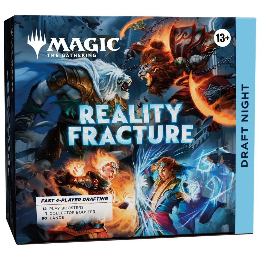 Box of 'Magic: The Gathering Reality Fracture' with fantasy characters on a blue background