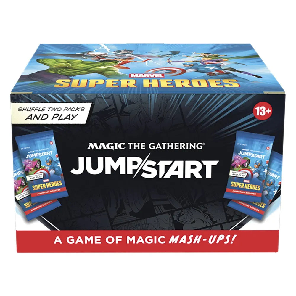 Marvel Super Heroes and Magic The Gathering Jumpstart game box on a white background