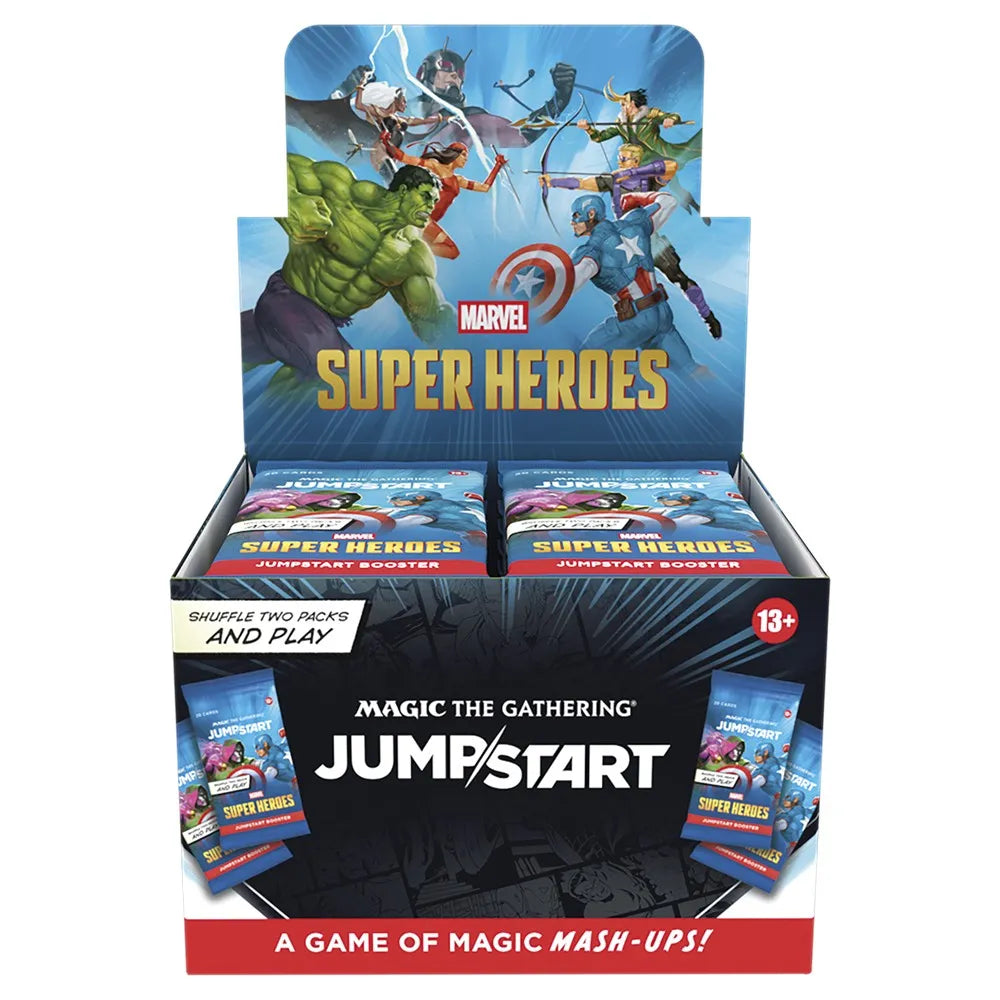 Marvel Super Heroes and Magic the Gathering Jumpstart packaging on a white background