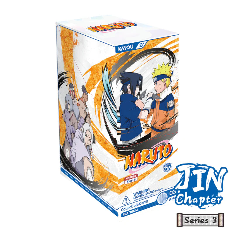 Naruto-themed collectible card tin with characters on a white background