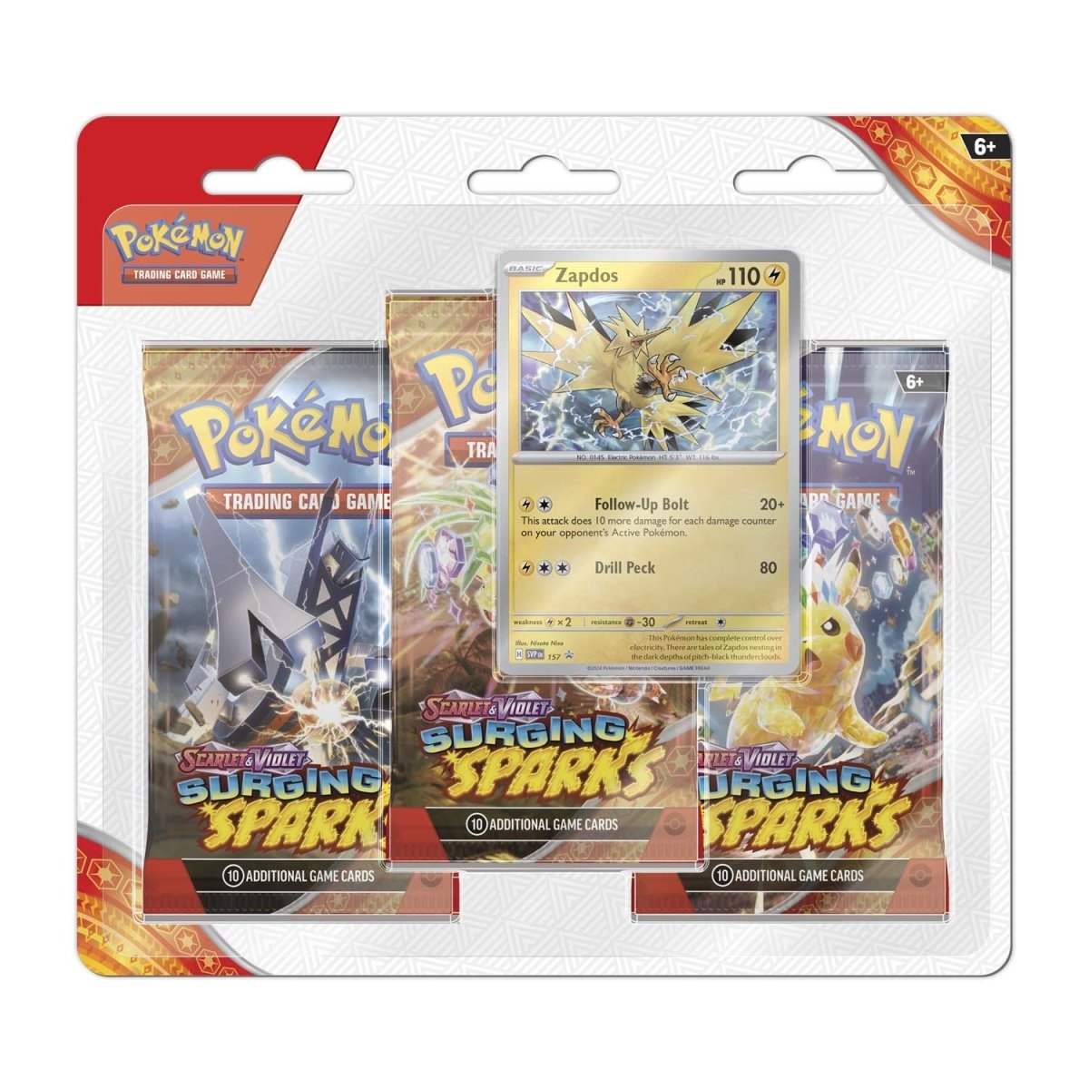 Pokemon English - Surging Sparks - 3 Pack Blister [Zapdos]