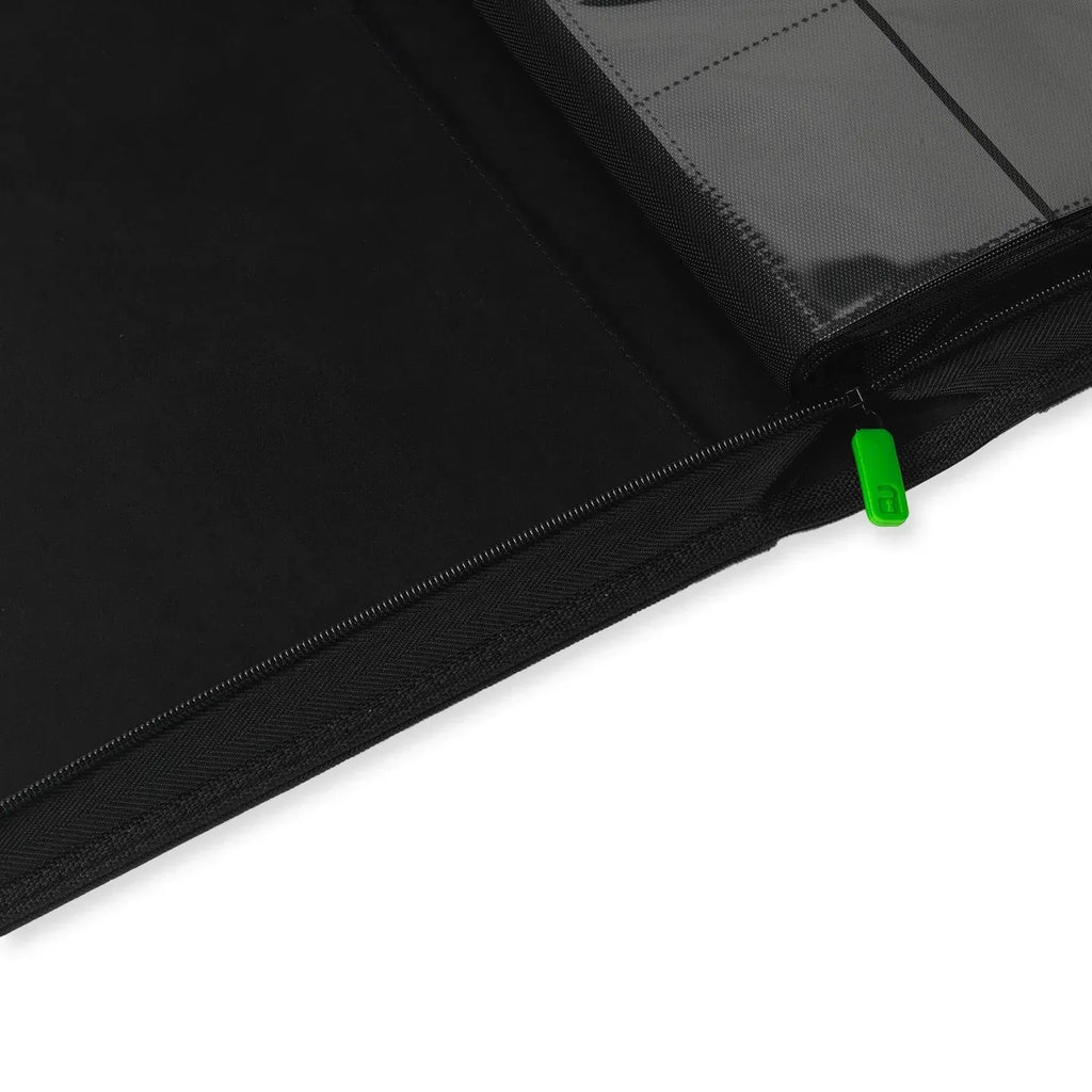 Close-up for the inside of the binder with a green zipper on a white background