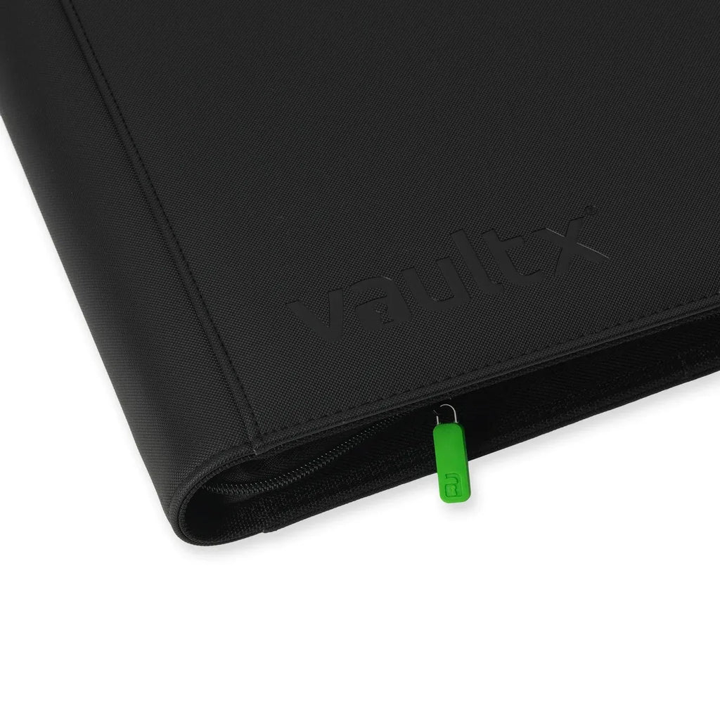 Black folder with a green tag on a white background
