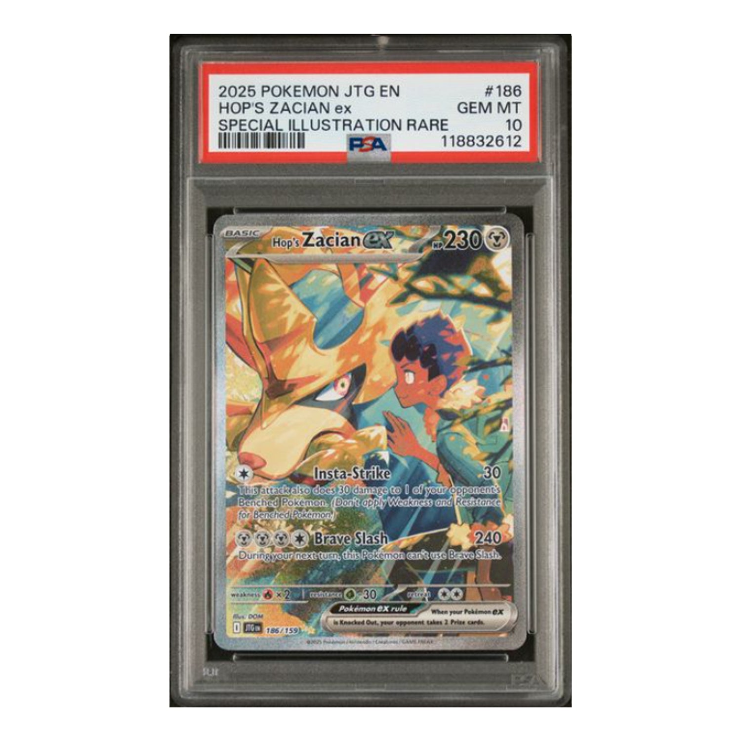 Pokemon TCG: Hop's Zacian EX 186 + Free Slab Bumper [PSA 10]