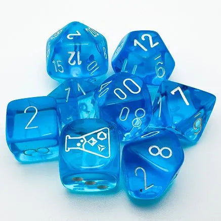 Chessex: Translucent Tropical Blue with White [7-Set Lab Dice]