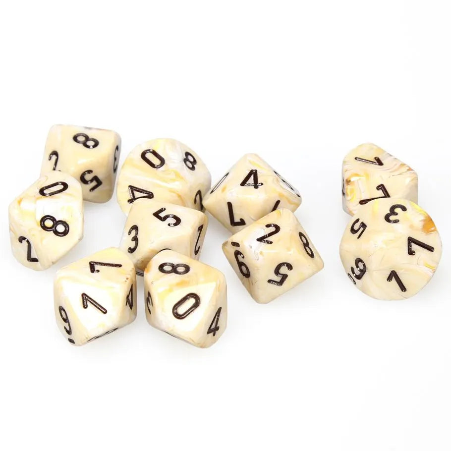 Chessex: Marble Ivory with Black - 10 [d10 Clamshell]