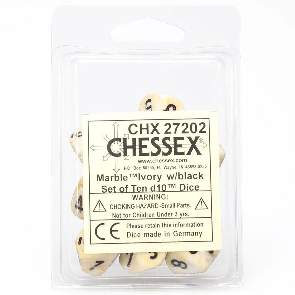 Chessex: Marble Ivory with Black - 10 [d10 Clamshell] Chessex Manufacturing