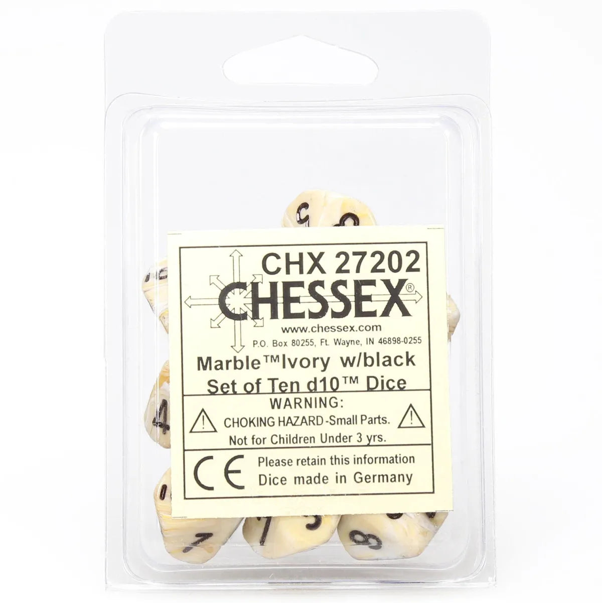 Chessex: Marble Ivory with Black - 10 [d10 Clamshell]