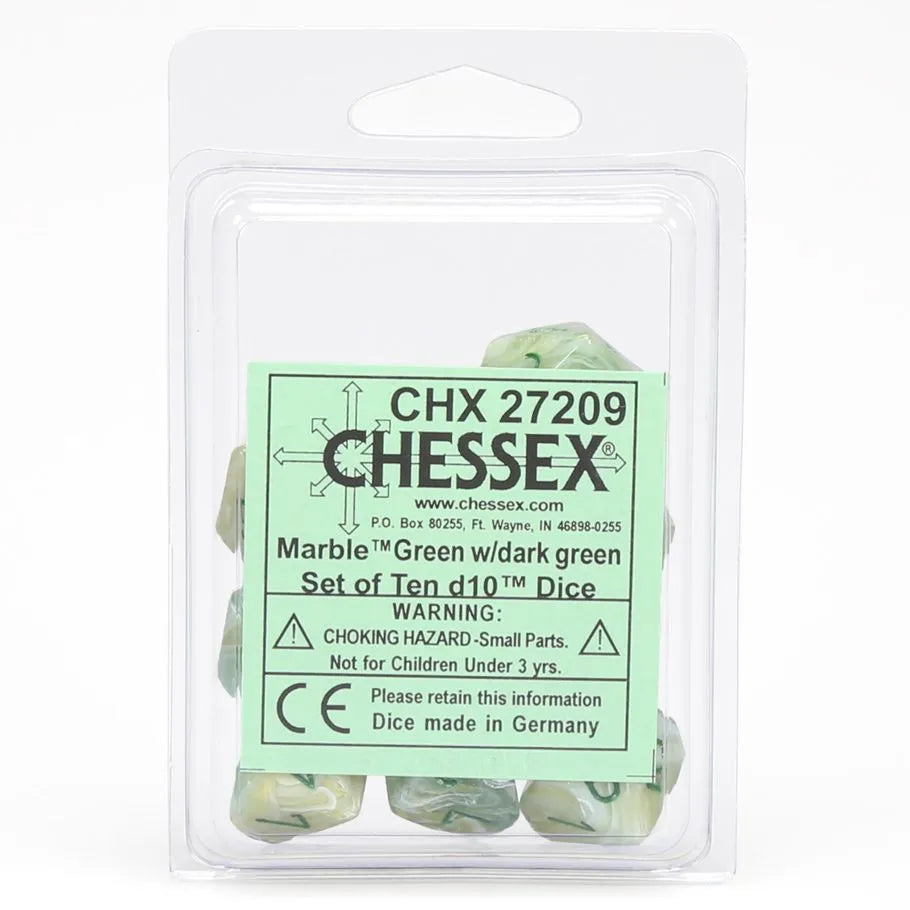 Chessex: Marble Green with Dark Green - 10 [d10 Clamshell] Chessex Manufacturing