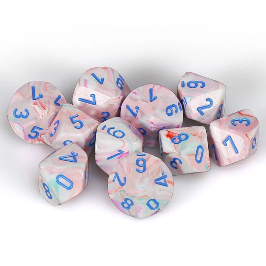 Chessex: Festive Pop-Art with Blue - 10 [d10 Clamshell]