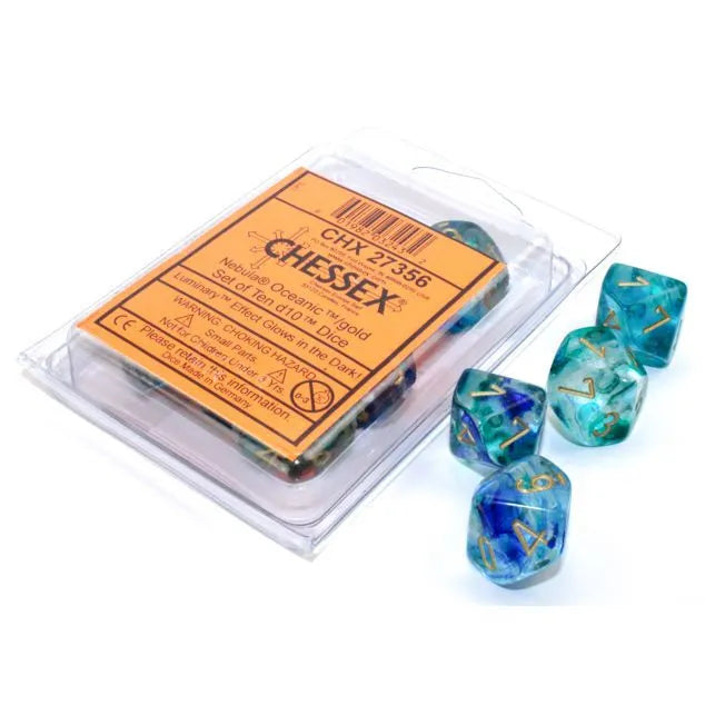 Chessex: Luminary Nebula Oceanic with Gold - 10 [d10 Clamshell]