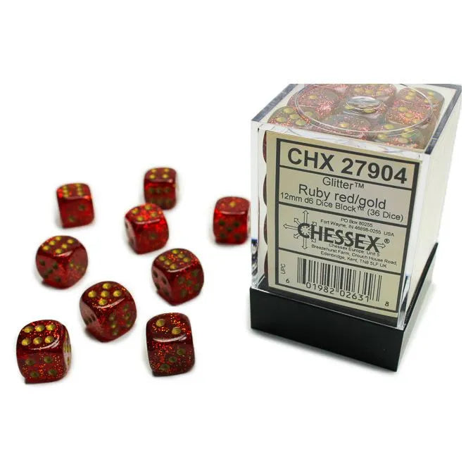 Chessex: Glitter Ruby with Gold - 36 [d6 Cube 12mm]