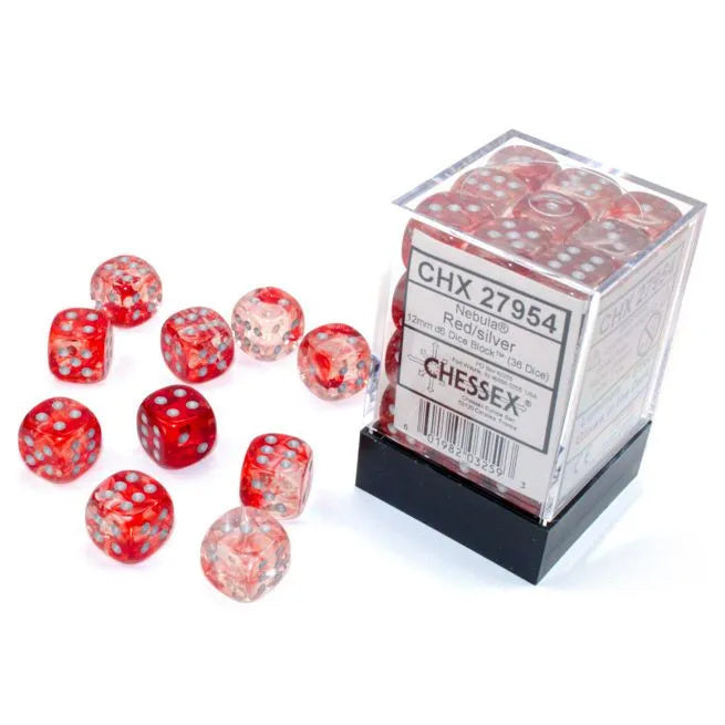 Chessex: Luminary Nebula Red with Silver - 36 [d6 Cube 12mm]