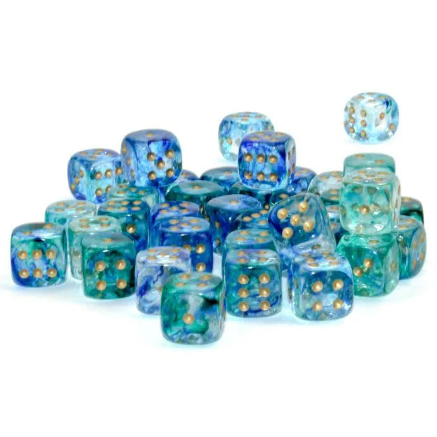 Chessex: Luminary Nebula Oceanic with Gold - 36 [d6 Cube 12mm]