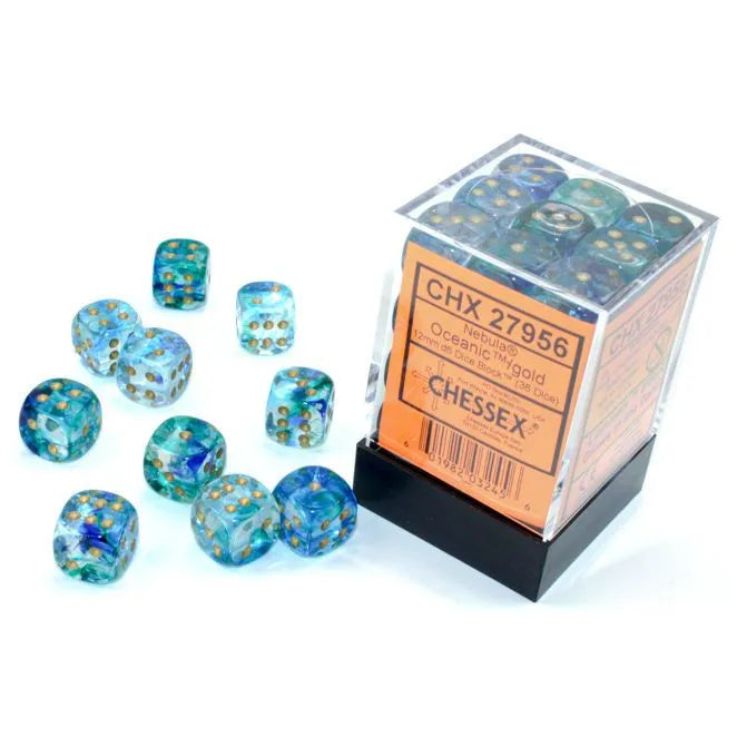 Chessex: Luminary Nebula Oceanic with Gold - 36 [d6 Cube 12mm]
