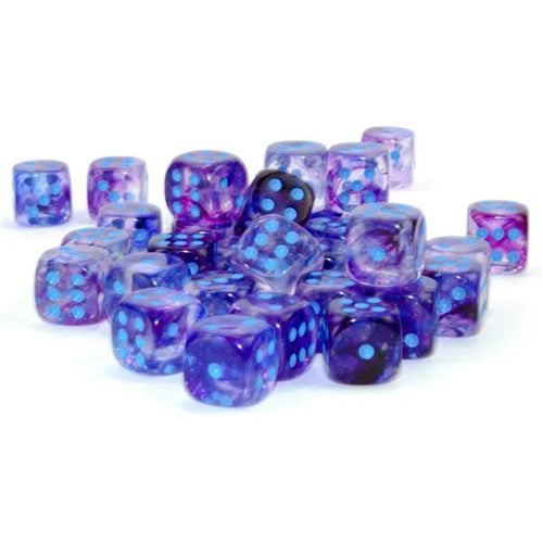 Chessex: Luminary Nebula Nocturnal with Blue - 36 [d6 Cube 12mm] Chessex Manufacturing