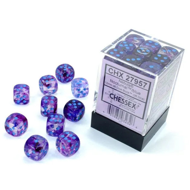 Chessex: Luminary Nebula Nocturnal with Blue - 36 [d6 Cube 12mm]