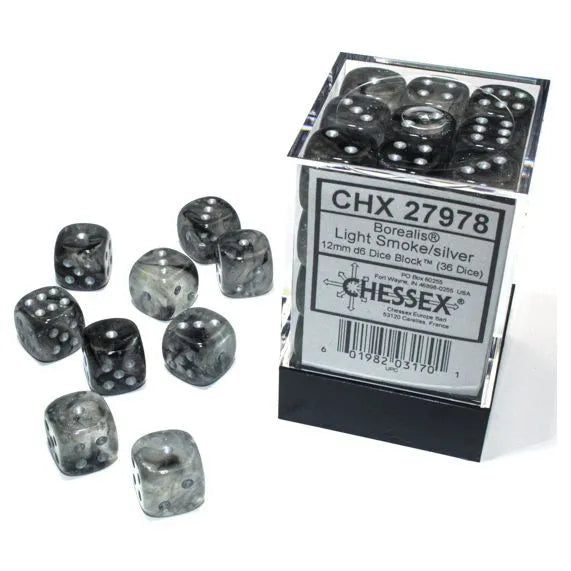 Chessex: Borealis Luminary Nebula Light Smoke with Silver - 36 [d6 Cube 12mm]