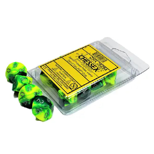 Chessex: Gemini Green and Yellow with Silver - 10 [d10 Clamshell]