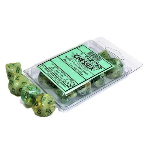 Chessex: Marble Green with Dark Green - 10 [d10 Clamshell]