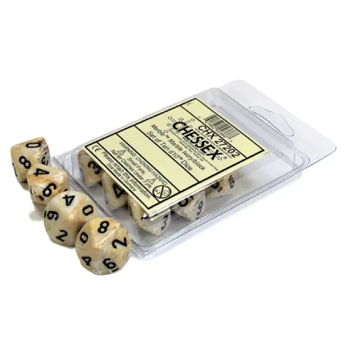Chessex: Marble Ivory with Black - 10 [d10 Clamshell]