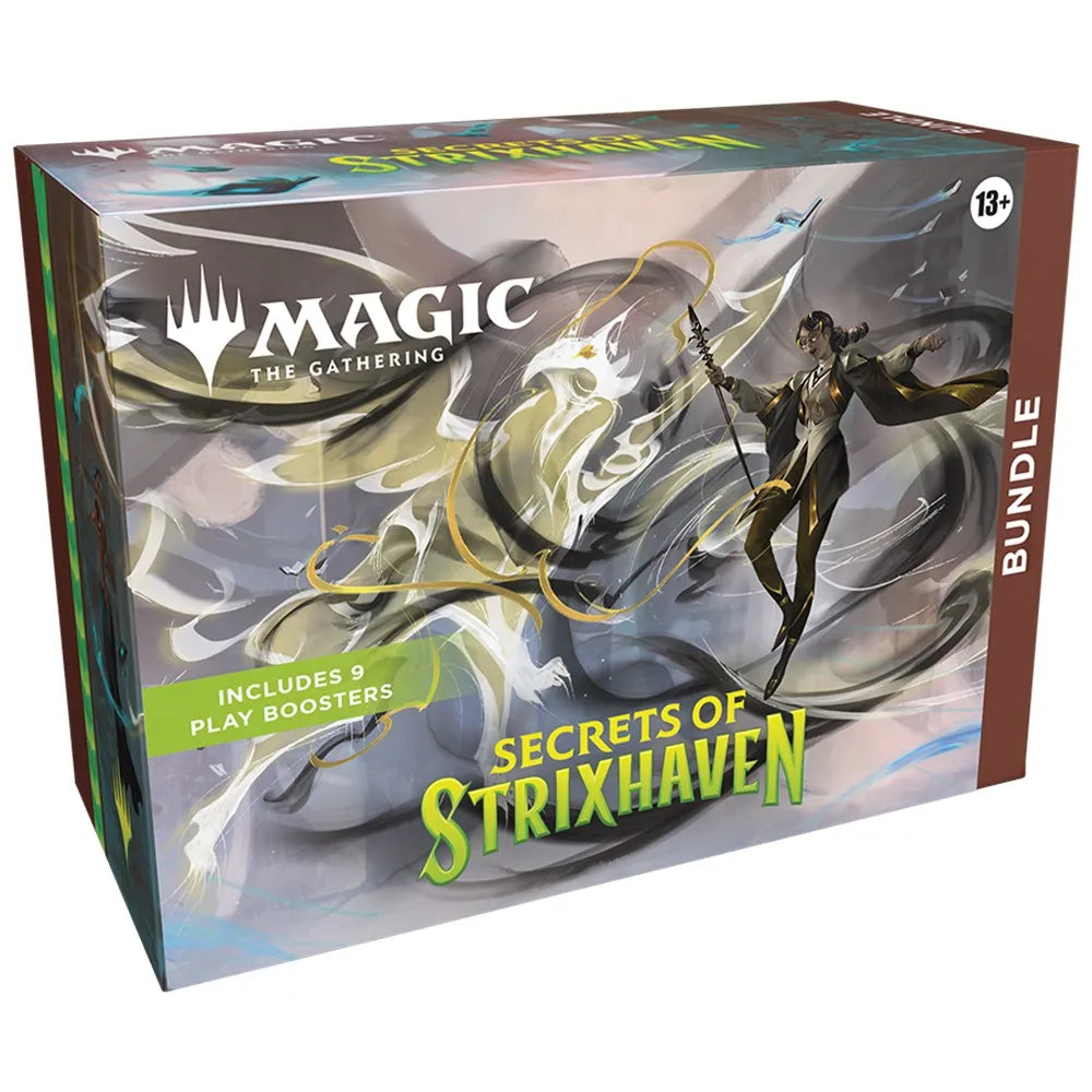 Box of 'Secrets of Strixhaven' bundle for 'Magic: The Gathering' on a white background