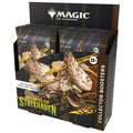 Collection of 'Secrets of Strixhaven' trading card game booster packs with 'Magic: The Gathering' branding.