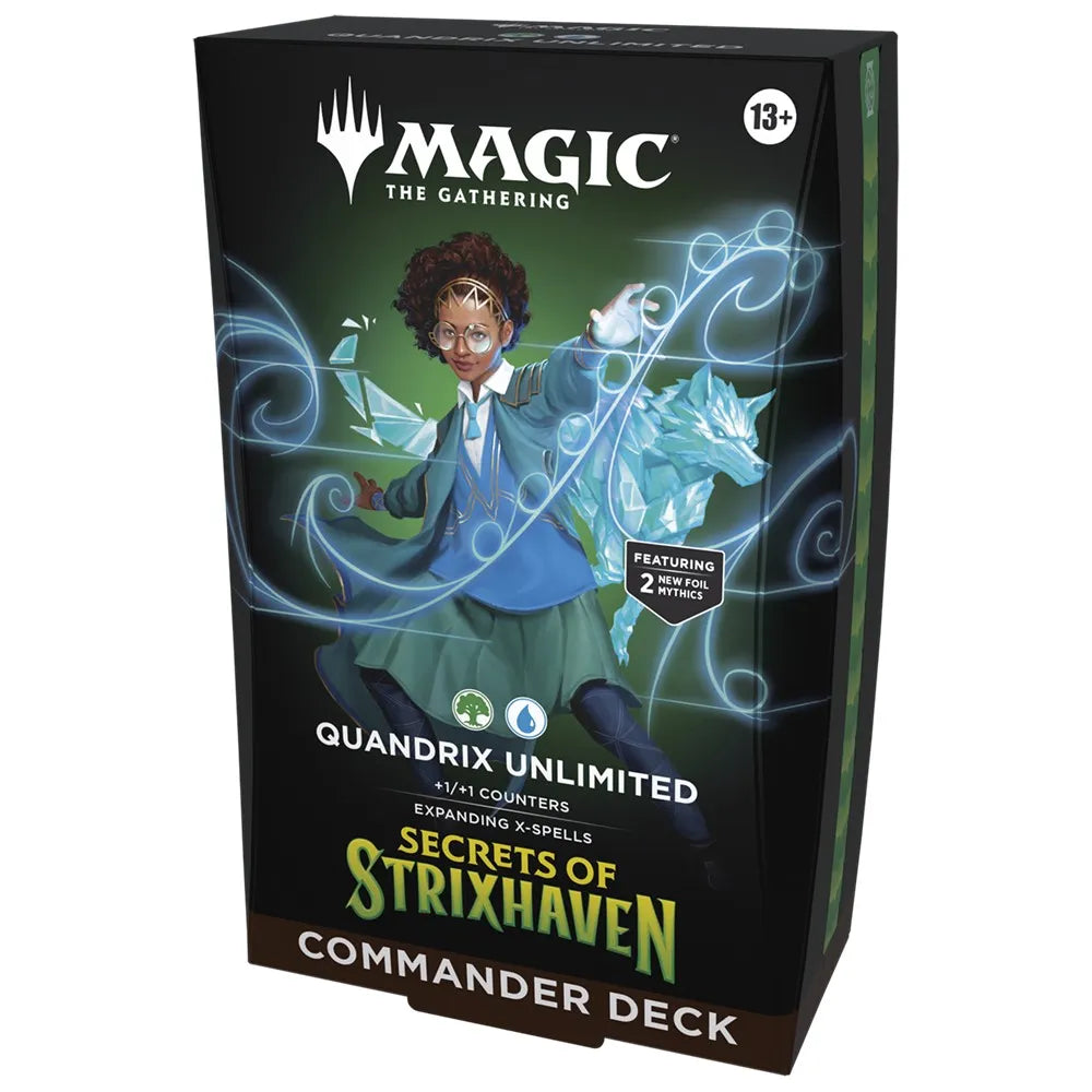 Card game box for 'Magic: The Gathering' featuring a character and text on a black background.