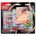 Pokémon trading card game packs with 'Chaos Rising' theme on a black background